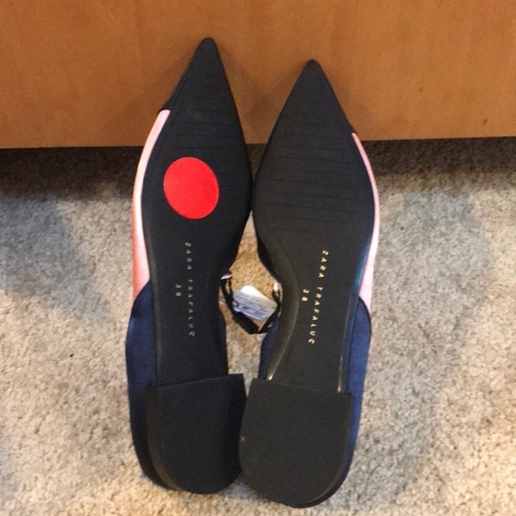 NWT! ZARA peach with navy combo size 7.5 pointed flats - Picture 7 of 7